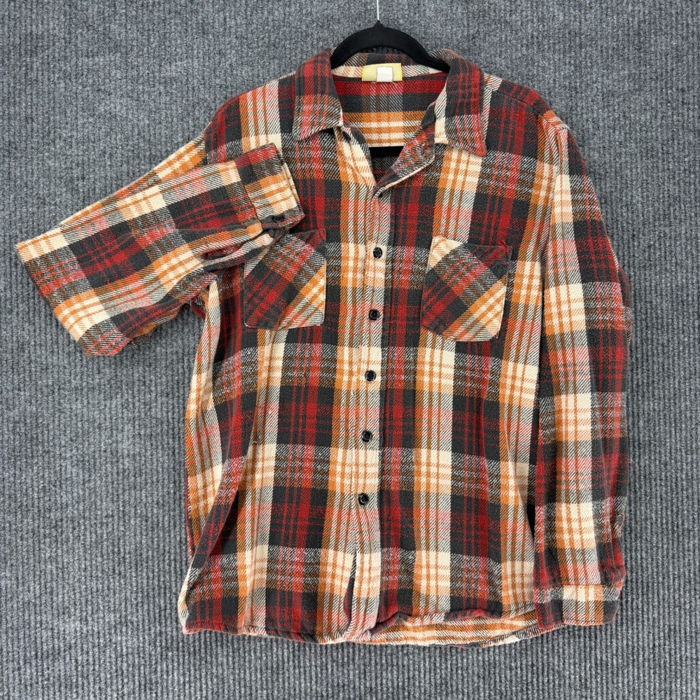 Vintage Fieldmaster Sears plaid flannel large tall mens work barn chore shirt